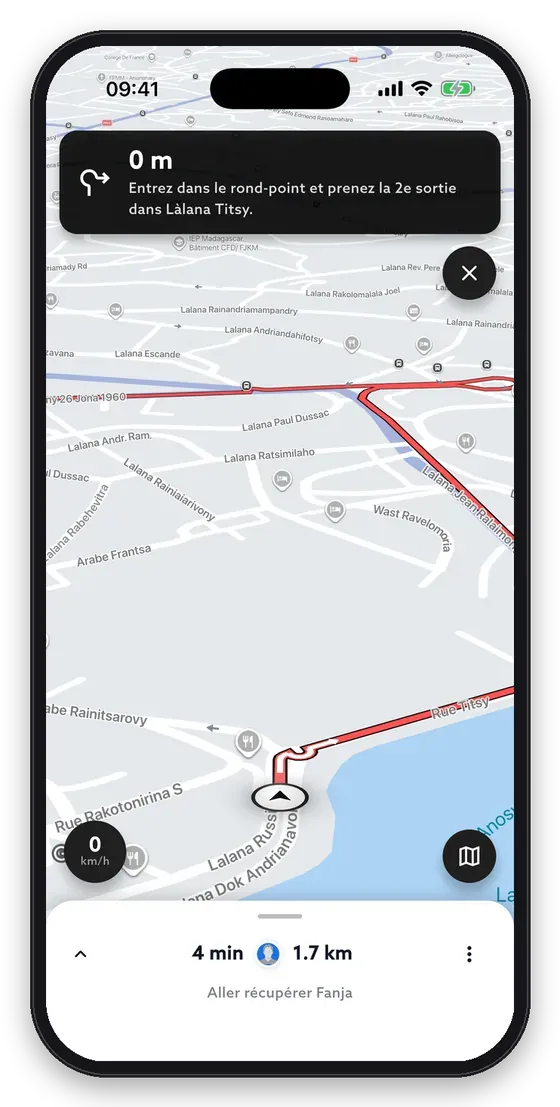 Application chauffeur Misy : navigation guidée vers le passager dans Antananarivo